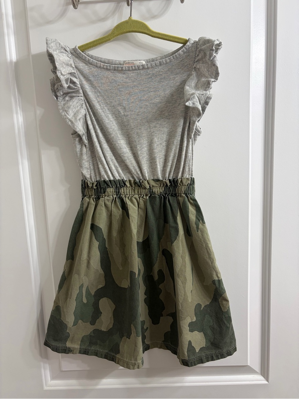 Crewcuts Grey Ruffle-Sleeve Top with Camo Skirt
